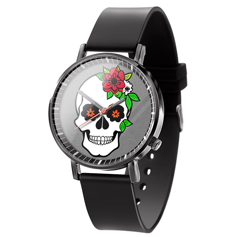 Montre Tête de Mort ""Skull Minimal Floral""