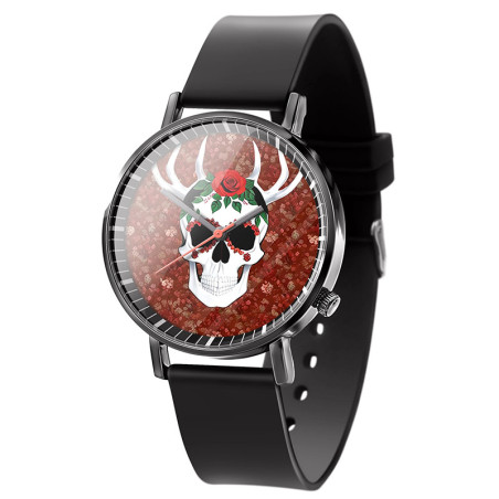 Montre Tête de Mort "Skull Antlers & Roses"