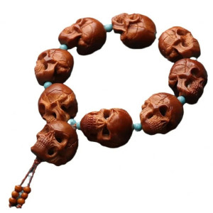 Détails du Bracelet Tête de Mort Sculptée - Crânes Dominants Artisanat Indonésien Fait Main.