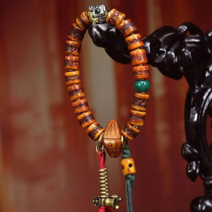 Bracelet Tête de Mort Tibétain - Perles en Os de Yak & Cuivre Ancien