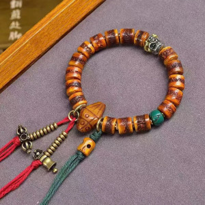 Magnifique Bracelet Tête de Mort Tibétain - Perles en Os de Yak & Cuivre Ancien