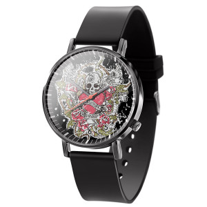 Montre Tête de Mort ""Cœur Rebelle et Ailes Noires""