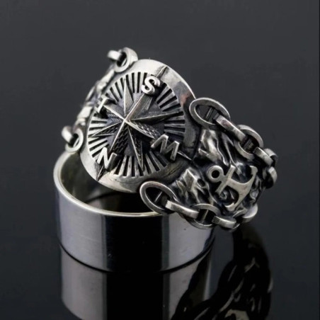 Vue latérale Bague Viking "Boussole du Nord"