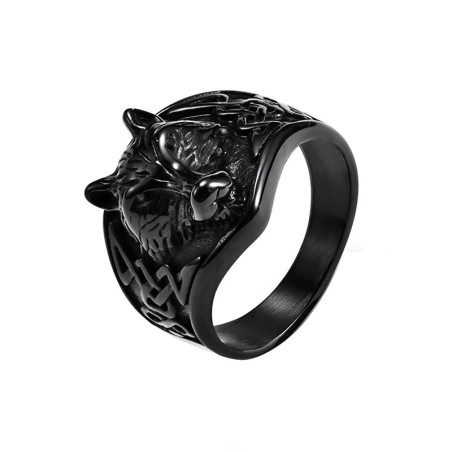 Bague Viking "Loup de Fenrir" Couleur Noir