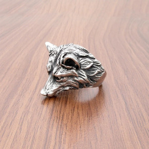 Vue de côté Bague Viking Tête de Loup "Gardien du Nord"