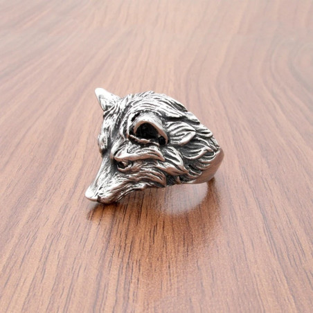 Vue de côté Bague Viking Tête de Loup "Gardien du Nord"