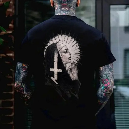 T-shirt Tête de Mort Rock "Prière Profanée" Couleur Noir