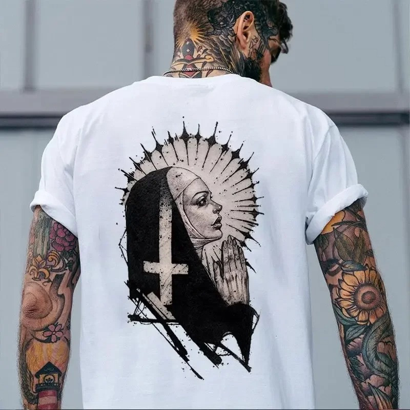 T-shirt Tête de Mort Rock "Prière Profanée" Couleur Blanc