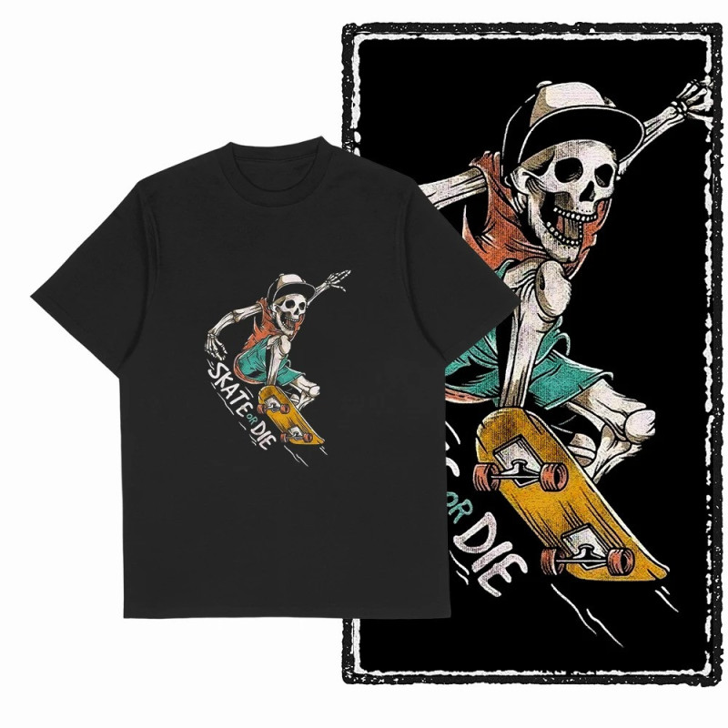 T-shirt Tête de Mort Skateboard "Skate or Die"