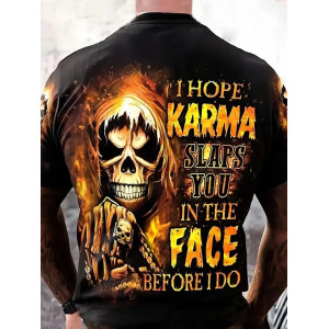 T-shirt Tête de Mort Flamboyante – Karma Frappera Avant Moi