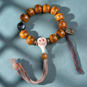Bracelet Tête de Mort Tibétain - Crâne Rieur du Karma Mystique