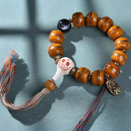 Magniffique Bracelet Tête de Mort Tibétain - Crâne Rieur du Karma Mystique