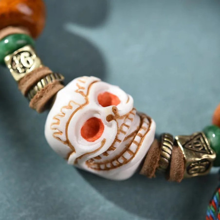 Détails skull du Bracelet Tête de Mort Tibétain - Crâne Sourire du Karma