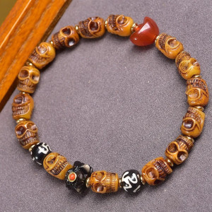 Bracelet Tête de Mort Tibétain Crâne Pèlerin des Trois Syllabes