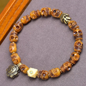 Bracelet Tibétain Tête de Mort Crâne du Lotus Solaire - Perles Sculpté