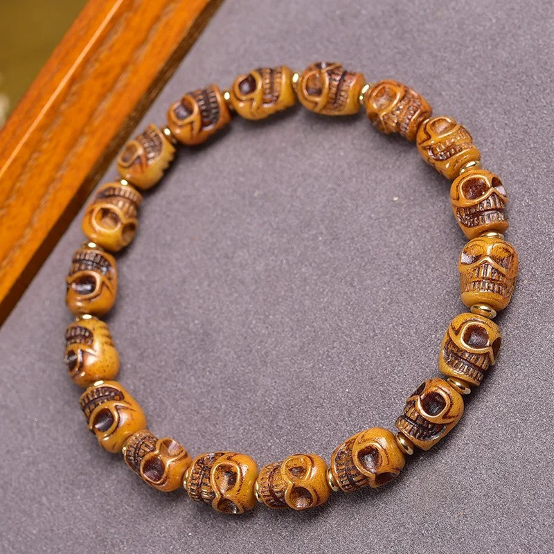 Bracelet Tête de Mort Tibétain Crânes Noyaux Sculptés