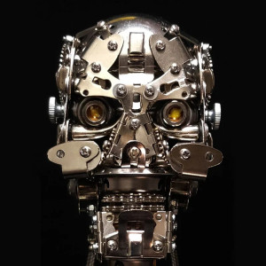 Avant Crâne Mécanique 3D "Tête de Fer Apocalyptique" – Puzzle Métal DIY 200 Pièces