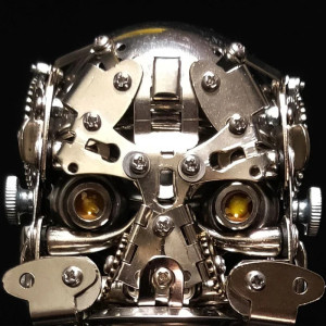Vue détaillée Crâne Mécanique 3D "Tête de Fer Apocalyptique" – Puzzle Métal DIY 200 Pièces