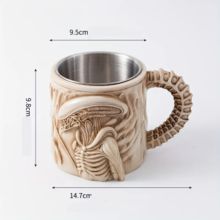 Dimensions Mug Tête de Mort Alien – ""XenoCafé Collector"" Couleur beige