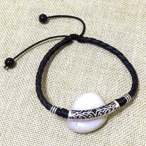 Bracelet Cheville Tête de Mort "Crâne Nomade sur Cordon Tressé" modele 2 Couleur Noir