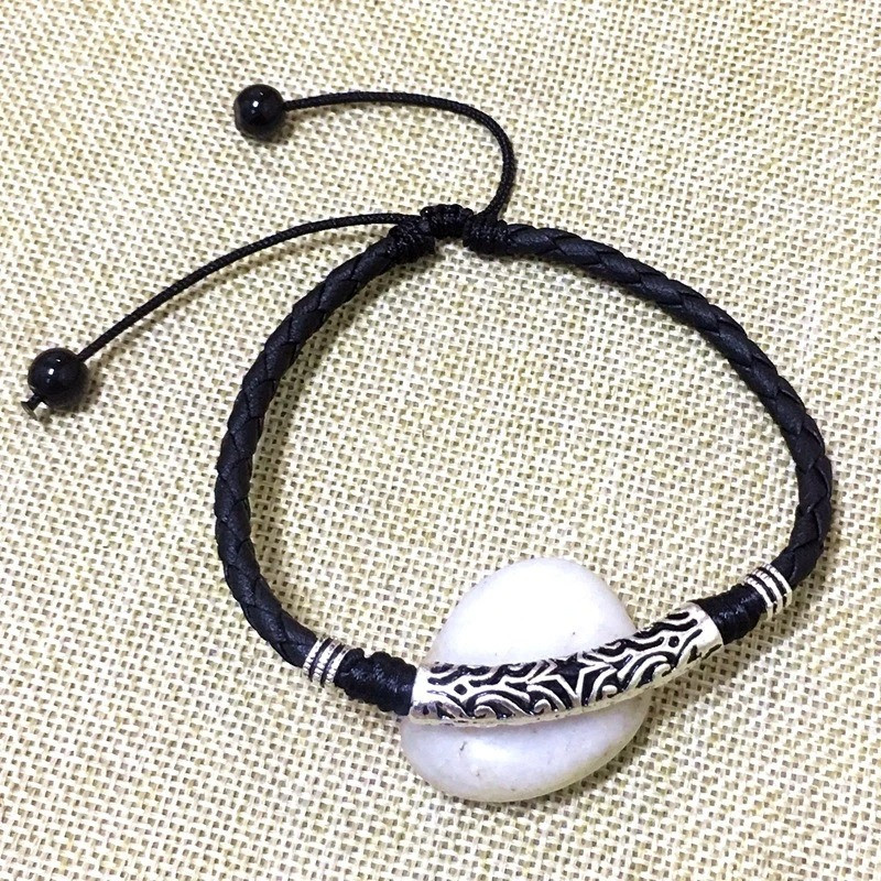 Bracelet Cheville Tête de Mort "Crâne Nomade sur Cordon Tressé" modele 2 Couleur Noir