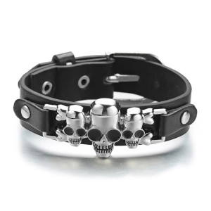 Avant Bracelet Gothique Tête de Mort "Trinité des Crânes Chromés"