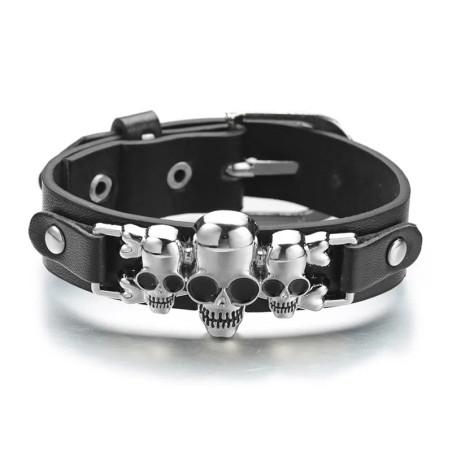 Avant Bracelet Gothique Tête de Mort "Trinité des Crânes Chromés"
