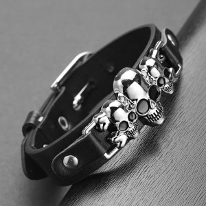 Bracelet Gothique Tête de Mort "Trinité des Crânes Chromés"