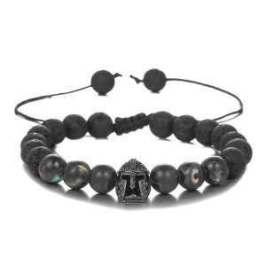 Bracelet Viking Pierre de Lave "Garde du Guerrier Sombre" Couleur noir