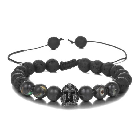 Bracelet Viking Pierre de Lave "Garde du Guerrier Sombre" Couleur noir