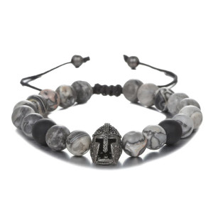 Bracelet Viking Pierre de Lave "Garde du Guerrier Sombre" Couleur Gris
