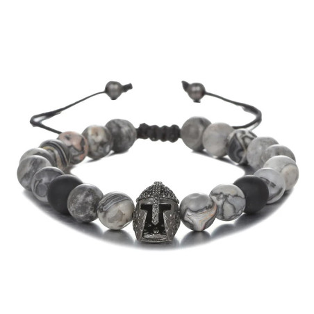 Bracelet Viking Pierre de Lave "Garde du Guerrier Sombre" Couleur Gris