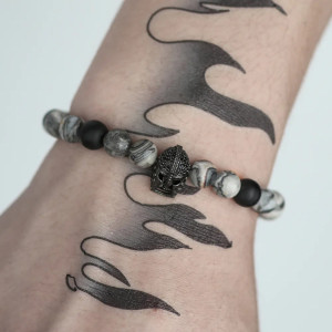 Vue Portée Bracelet Viking Pierre de Lave "Garde du Guerrier Sombre" -  3 couleurs au choix !