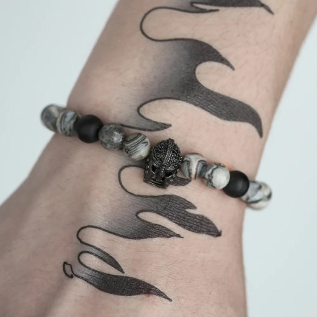 Vue Portée Bracelet Viking Pierre de Lave "Garde du Guerrier Sombre" -  3 couleurs au choix !