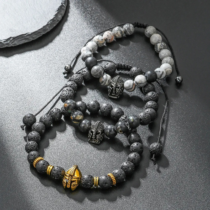 Bracelet Viking Pierre de Lave "Garde du Guerrier Sombre" -  3 couleurs au choix !