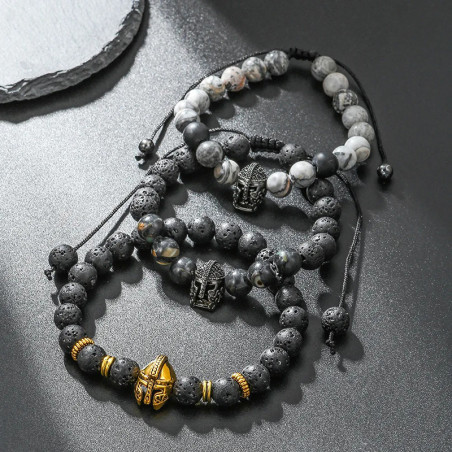 Bracelet Viking Pierre de Lave "Garde du Guerrier Sombre" -  3 couleurs au choix !