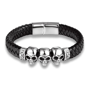 Bracelet Crânes Guerriers "QuadraSkull Élémental" Couleur Argent