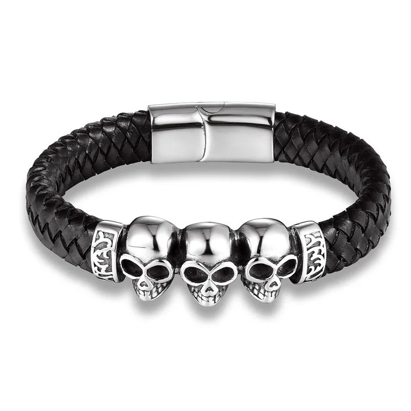 Bracelet Crânes Guerriers "QuadraSkull Élémental" Couleur Argent