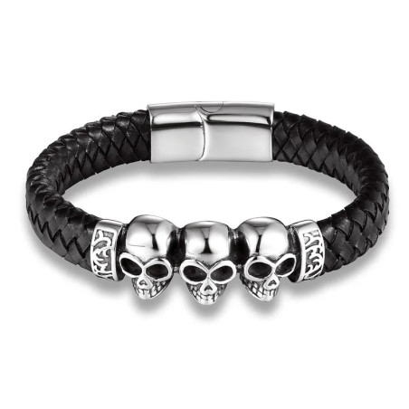Bracelet Crânes Guerriers "QuadraSkull Élémental" Couleur Argent