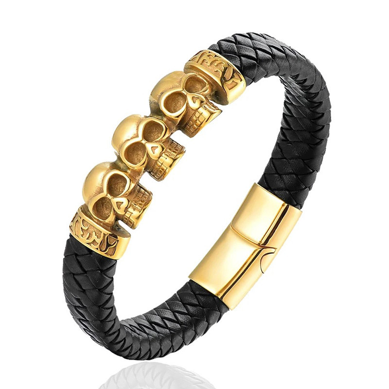 Bracelet Crânes Guerriers "QuadraSkull Élémental" Couleur or
