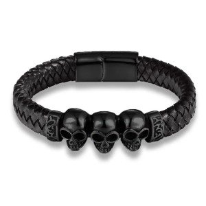 Bracelet Crânes Guerriers "QuadraSkull Élémental" Couleur Noir