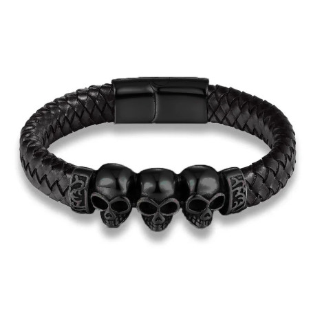 Bracelet Crânes Guerriers "QuadraSkull Élémental" Couleur Noir