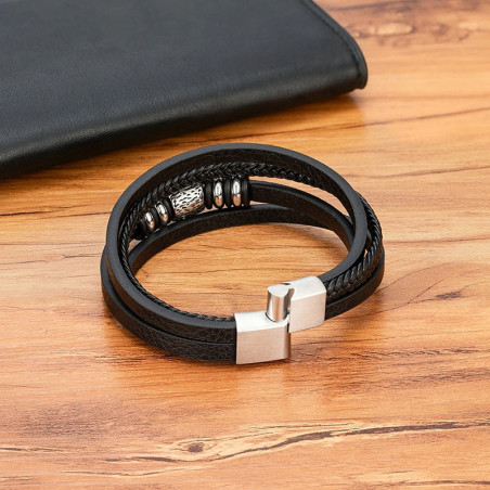 Vue Arrière Bracelet Cuir Tête de Mort – "Triple Lame du Chaos" -  3 couleurs au choix !