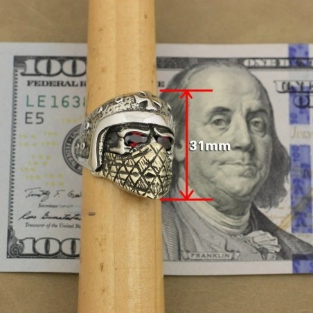 Dimensions de la Bague Tête de Mort Biker Masqué en Argent  Stetrling 925