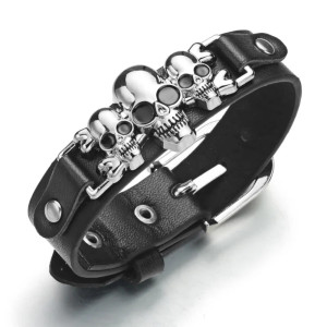 Bracelet Gothique Tête de Mort Trinité des Crânes Chromés