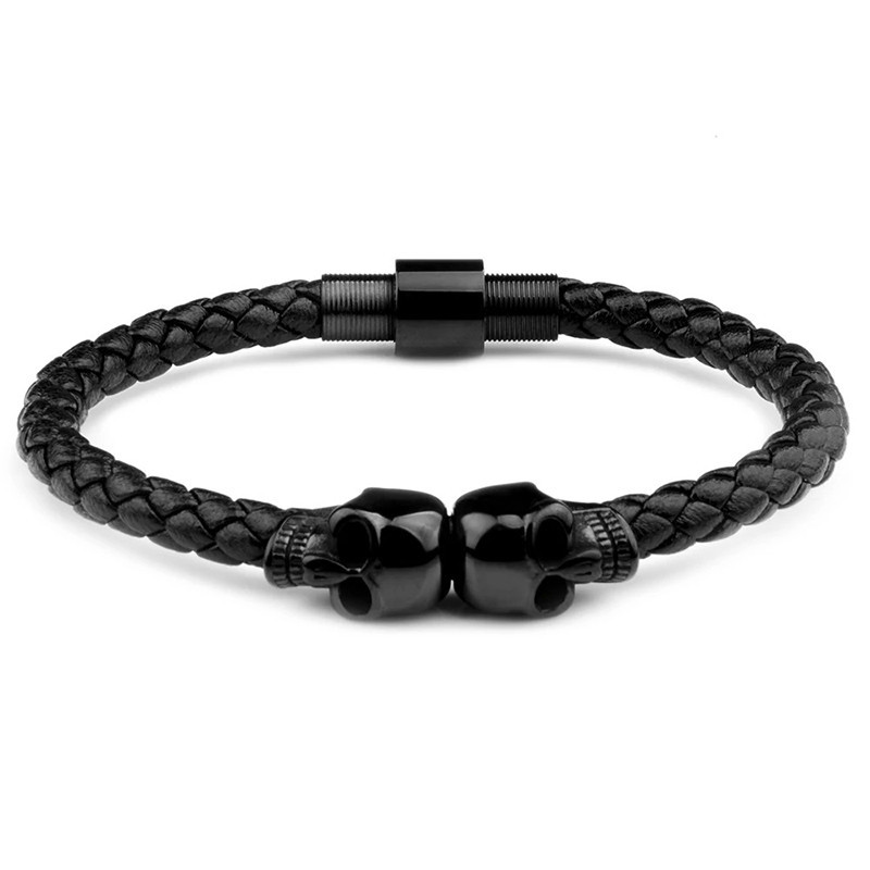 Bracelet Crânes Empilés – "Duel des Damnés" Couleur Noir