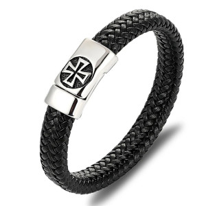 Vue générale Bracelet Cuir Tressé "Croix de Fer du Clan Noir"