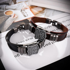 Bracelet Cuir Route 66 "Esprit Biker de l’Ouest"