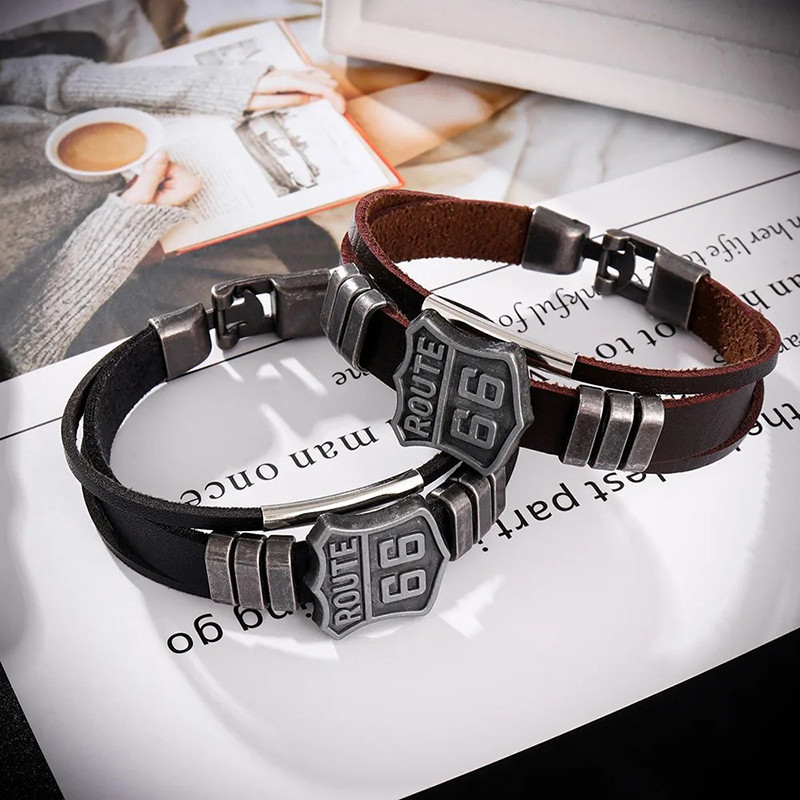Bracelet Cuir Route 66 "Esprit Biker de l’Ouest"