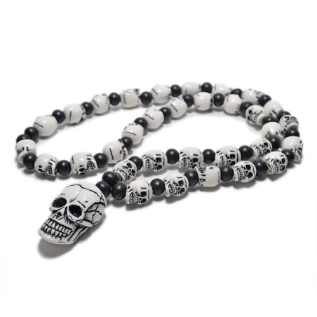 Collier Tête de Mort Tribal "Crânes Ancestraux d’Ébène" Couleur Argent